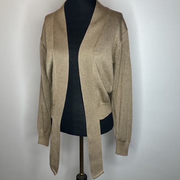 Vintage Fia Italia Handloomed Cardigan Sweater Knit Gold Open Front Womens S - Picture 3 of 9